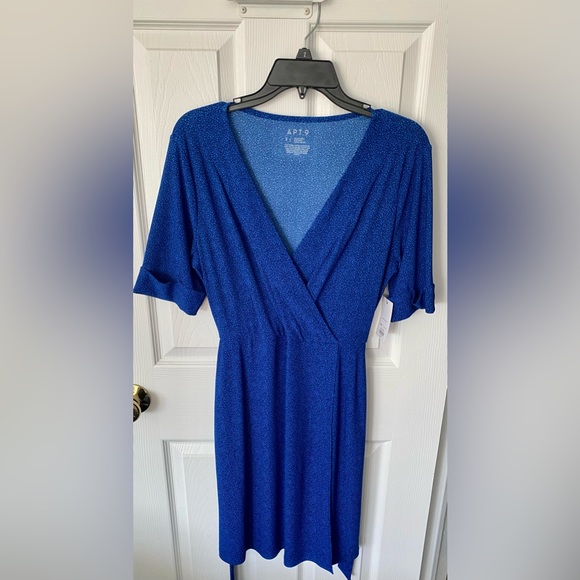 Apt 9 Blue Polka Dot Wrap Around Dress w/ Belt NWT - Picture 2 of 7